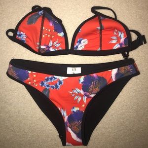 Red floral bikini
